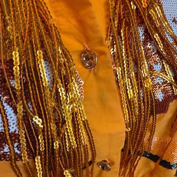 New! QUEEN OF SPARKLES Orange & White Sequin Boot Mini Dress